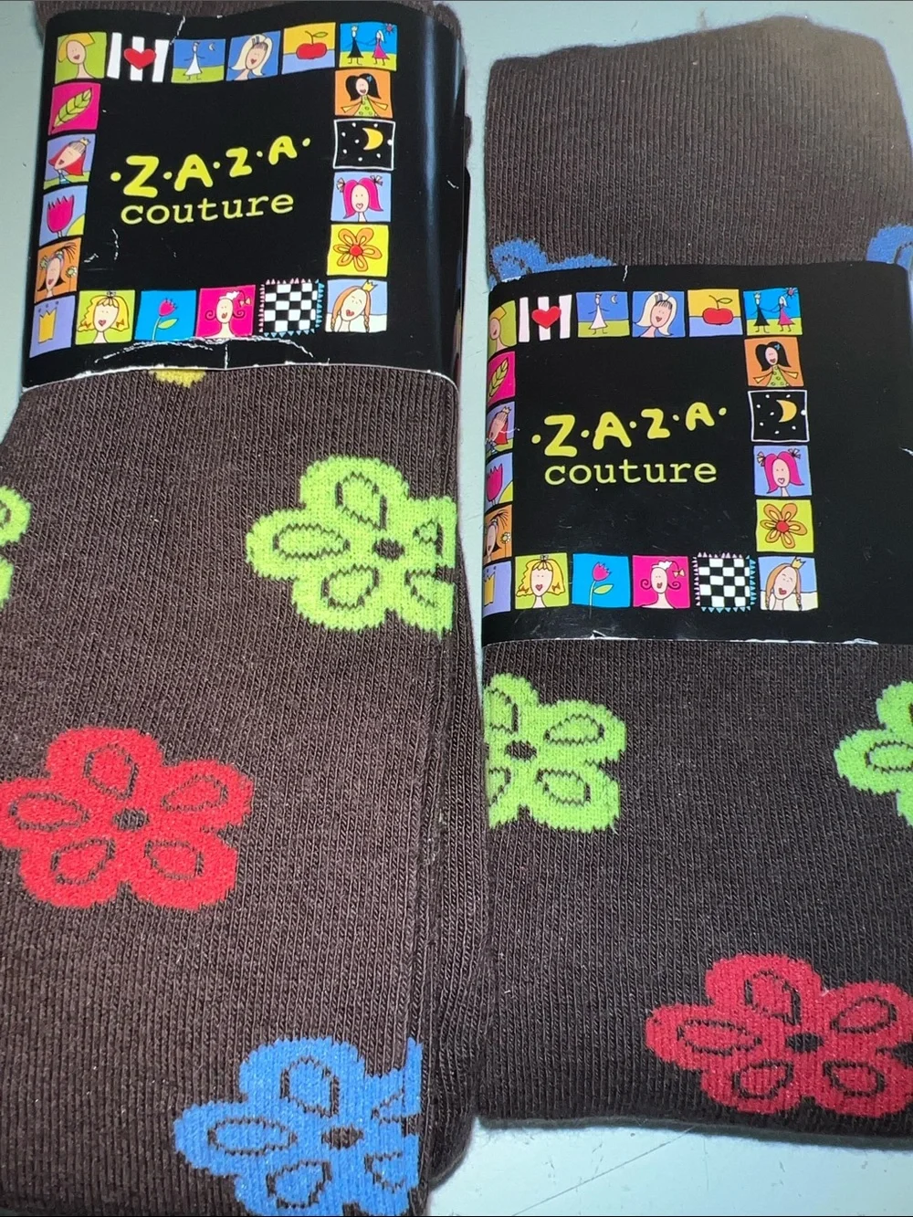 Zara Vintage Tights. Brown with Red, Green and Blue Flower. Small or Large. 1 Pa